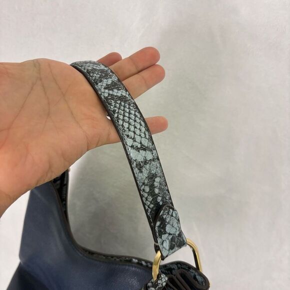 Michael Kors Collection Blue Leather Snakeskin Side Shoulder Purse - Picture 9 of 12